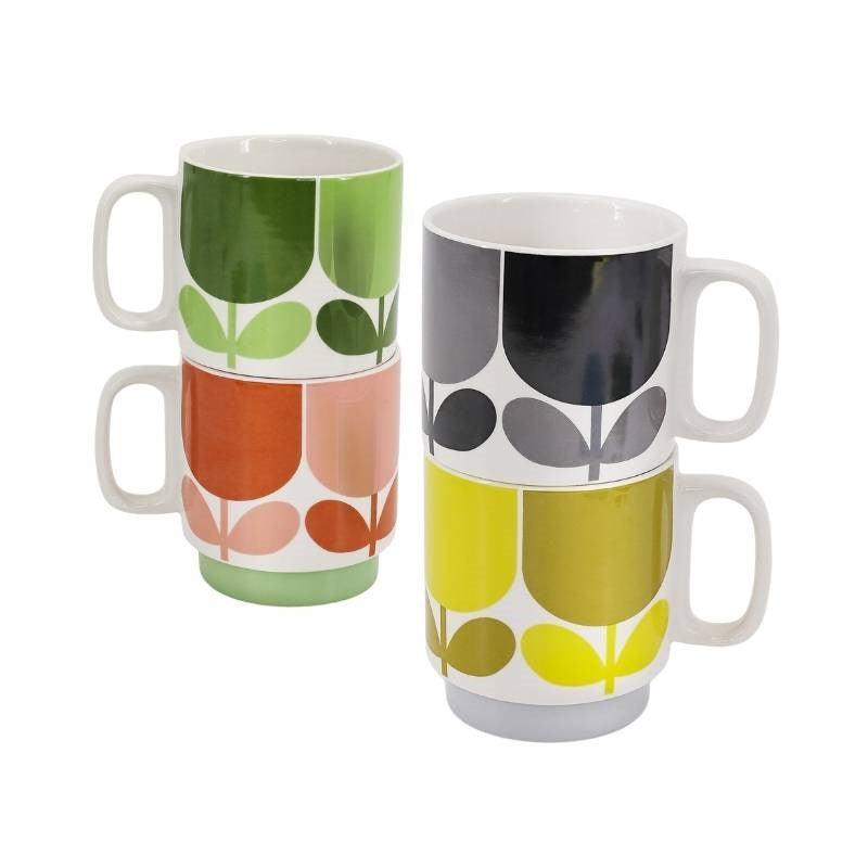 Block Flower Stackable Mugs - set of 4 - Bolt of Cloth - Orla Kiely