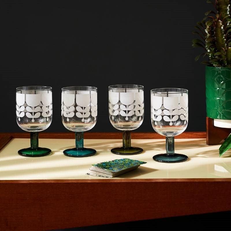 Block Stem Wine Glasses - set of 4 - Bolt of Cloth - Orla Kiely