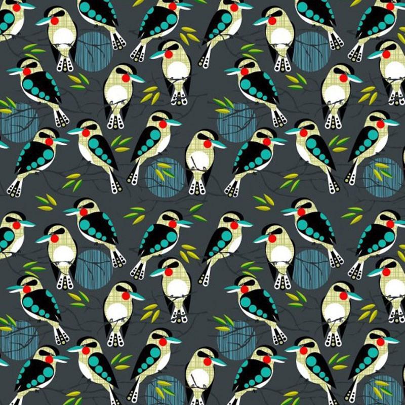 Bush Birds Fabric in grey - Bolt of Cloth - NZ Design