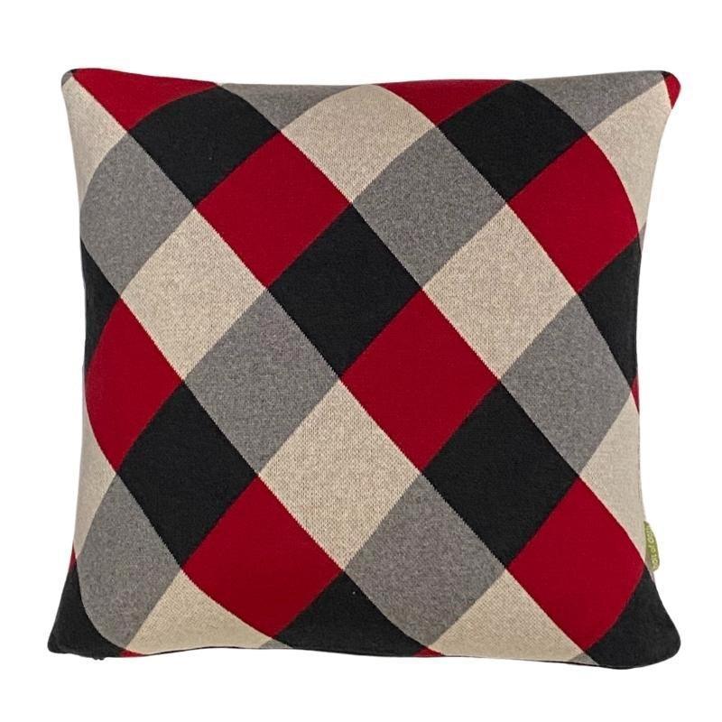 Check Knit Cushion Cover 50cm in black, red, white - Bolt of Cloth - Bolt of Cloth