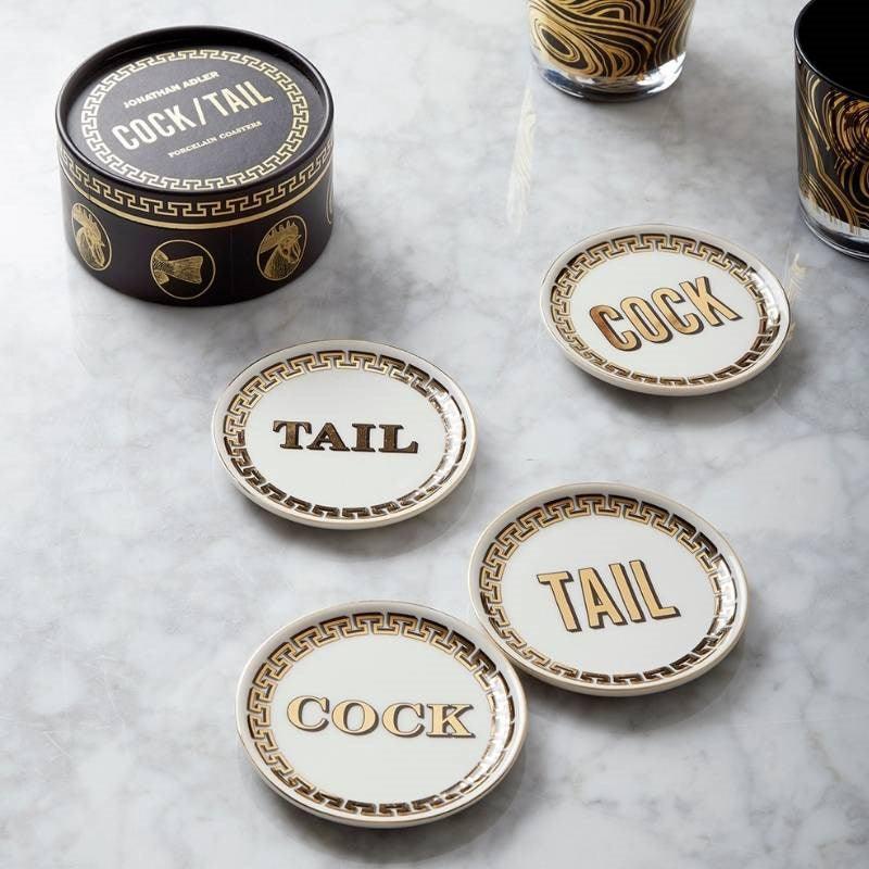 Cock/Tail Coasters Set of 4 - Bolt of Cloth - Jonathan Adler