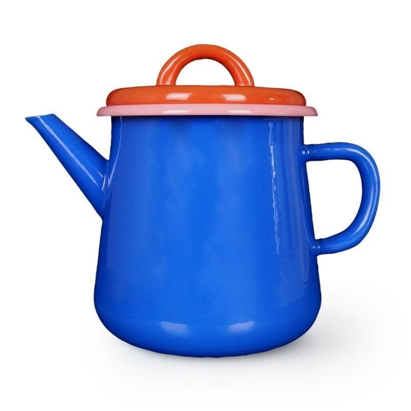 Colorama Enamel Tea Pot in electric blue, coral, soft pink - Bolt of Cloth - BORNN