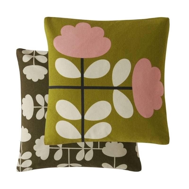 Cut Stem Cushion Cover 45cm in moss, pink - Bolt of Cloth - Orla Kiely