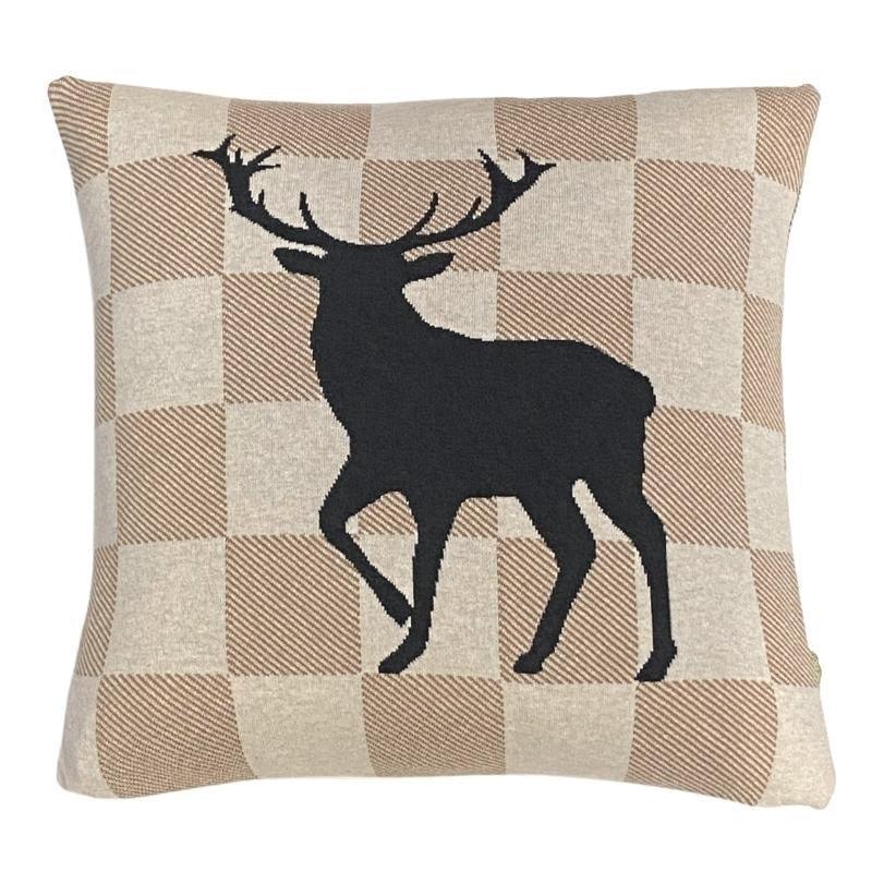 Deer on Check Knit Cushion Cover 50cm - Bolt of Cloth - Bolt of Cloth