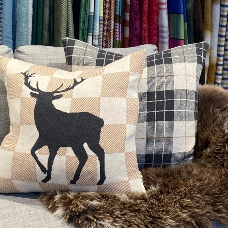 Deer on Check Knit Cushion Cover 50cm - Bolt of Cloth - Bolt of Cloth