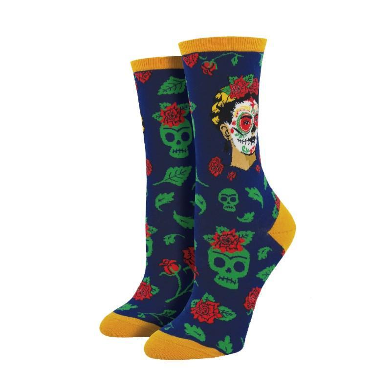 Dia De Los Frida Women&#39;s Socks in Navy - Bolt of Cloth - Socksmith