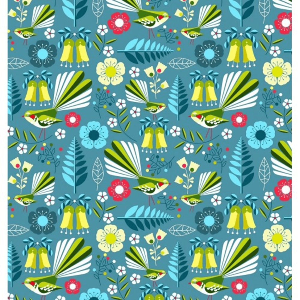 Fantails Fabric in blue - Bolt of Cloth - NZ Design