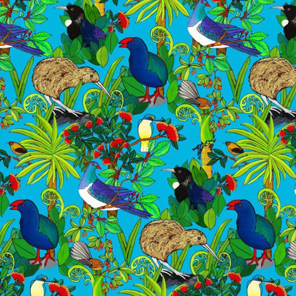 Flora and Fauna Fabric in blue - Bolt of Cloth - NZ Design