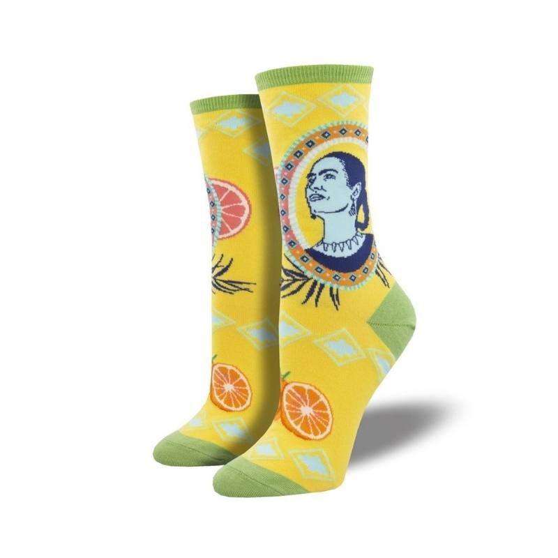 Frida and Oranges Women&#39;s Socks in yellow - Bolt of Cloth - Socksmith