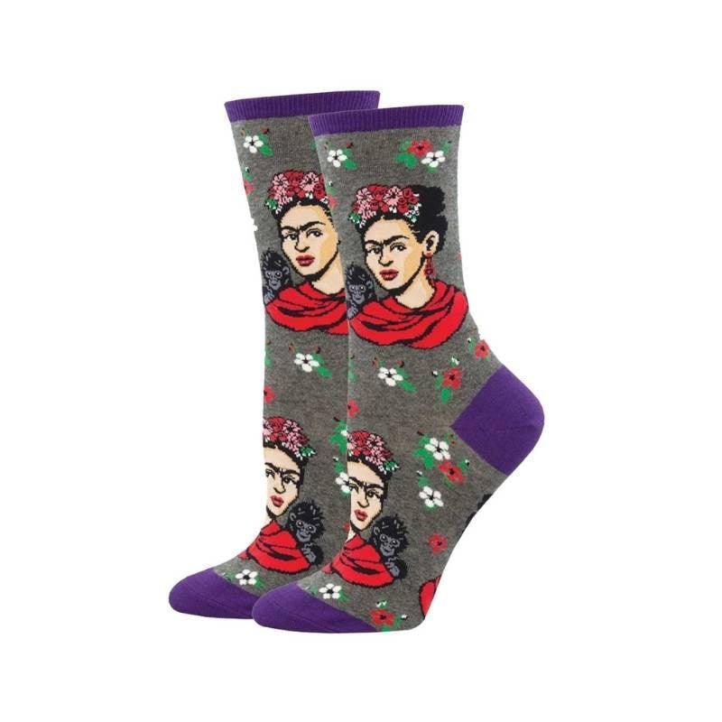 Frida Kahlo Portrait Women&#39;s Socks in Heather - Bolt of Cloth - Socksmith
