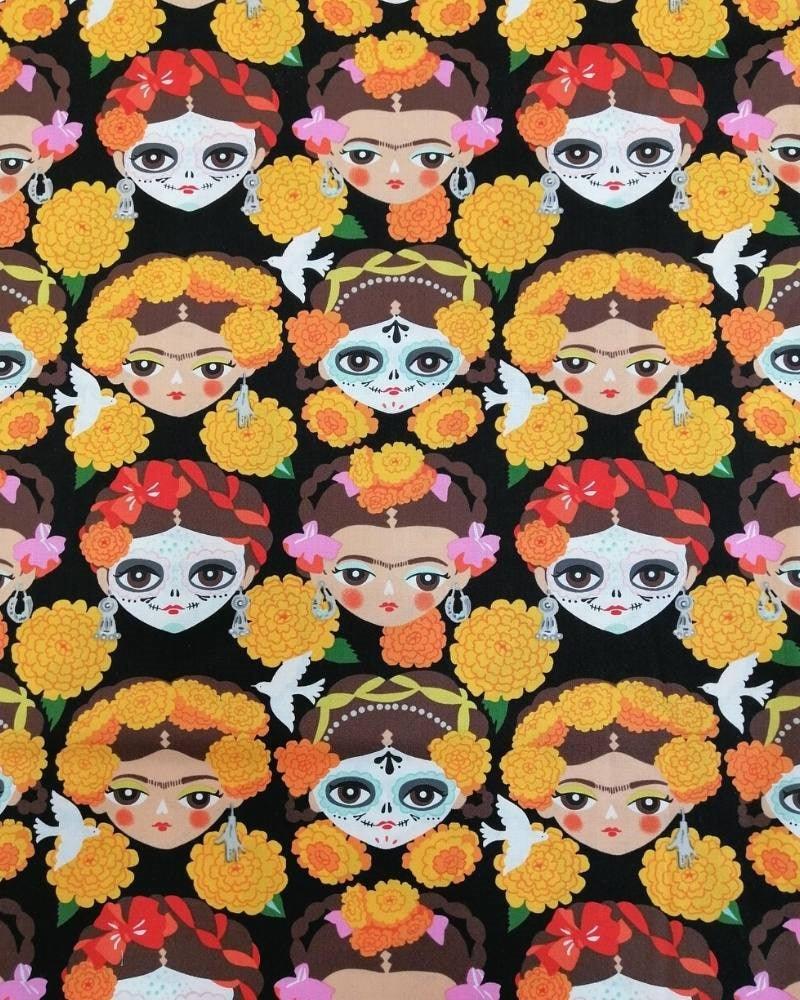 Frida Recuerdame Fabric in black - Bolt of Cloth - Alexander Henry