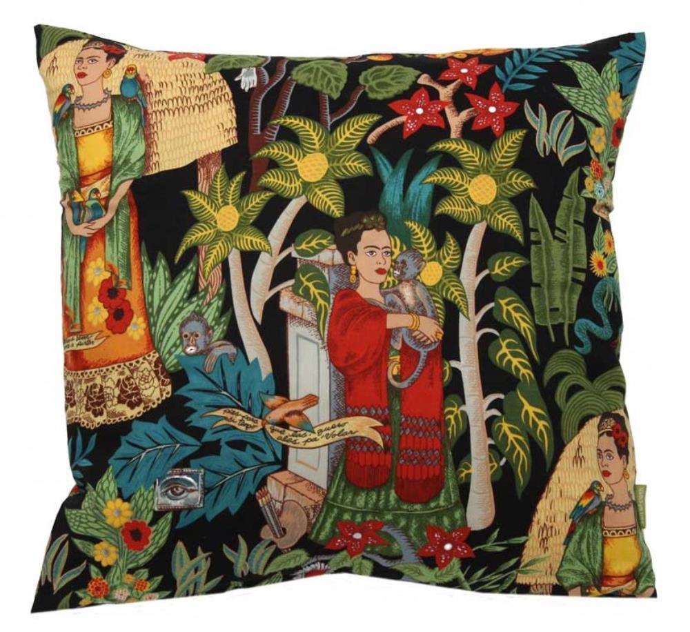 Frida&#39;s Garden Cushion Cover 45cm in black - Bolt of Cloth - Bolt of Cloth