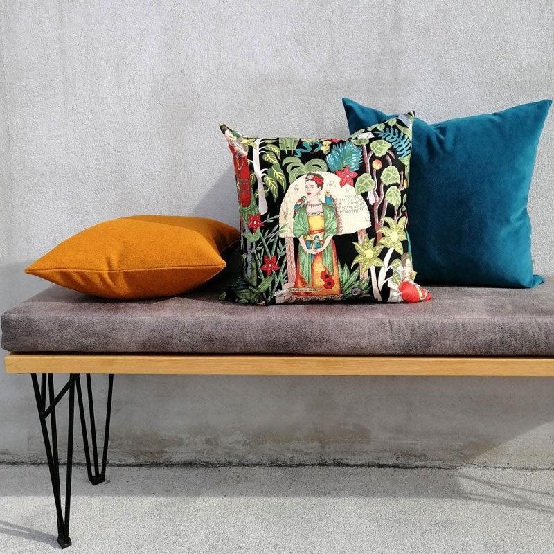 Frida&#39;s Garden Cushion Cover 45cm in black - Bolt of Cloth - Bolt of Cloth