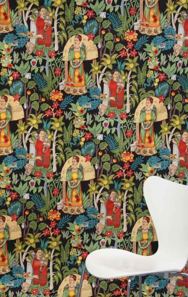Frida's Garden Fabric in black - Bolt of Cloth - Alexander Henry