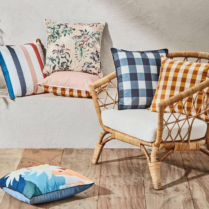 Gingham Outdoor Cushion Cover 50cm in mineral - Bolt of Cloth - Basil Bangs