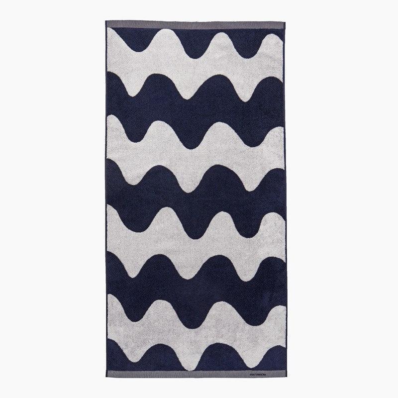 Lokki Bath Towel 70x140cm in off-white, dark blue - Bolt of Cloth - Marimekko