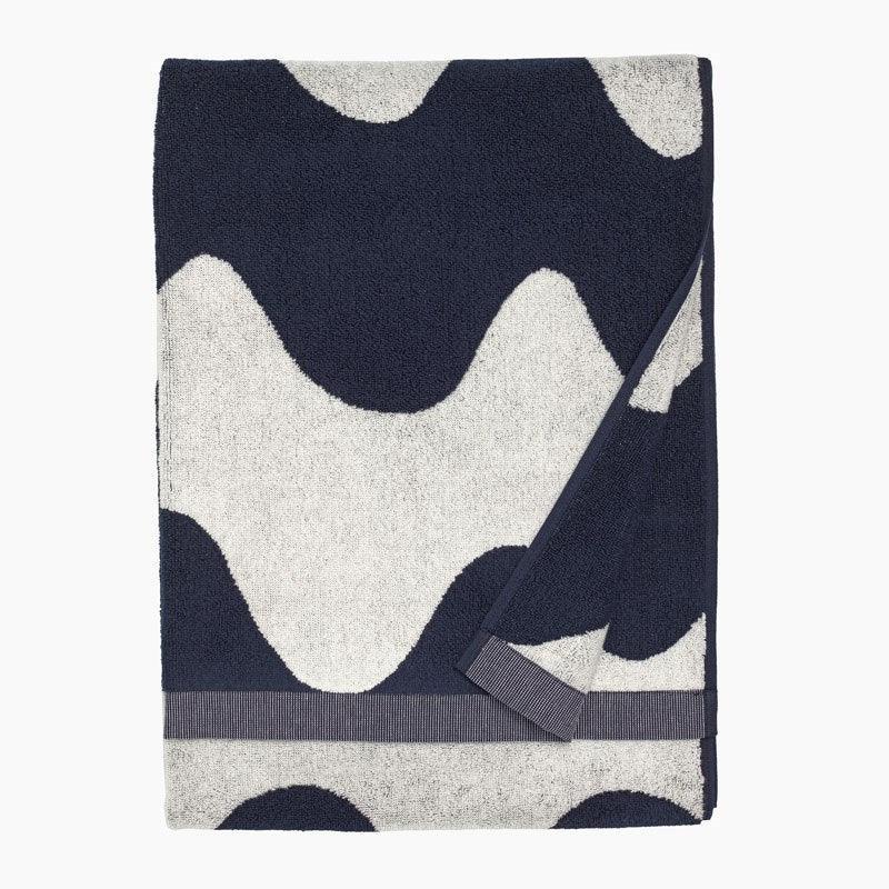 Lokki Bath Towel 70x140cm in off-white, dark blue - Bolt of Cloth - Marimekko