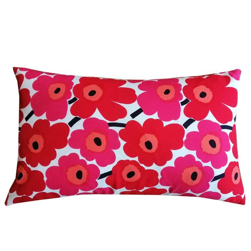 Mini Unikko Cushion Cover 50x30cm in red and pink - Bolt of Cloth - Bolt of Cloth