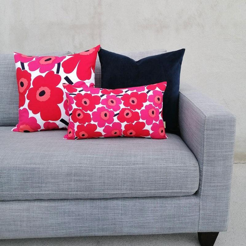 Mini Unikko Cushion Cover 50x30cm in red and pink - Bolt of Cloth - Bolt of Cloth