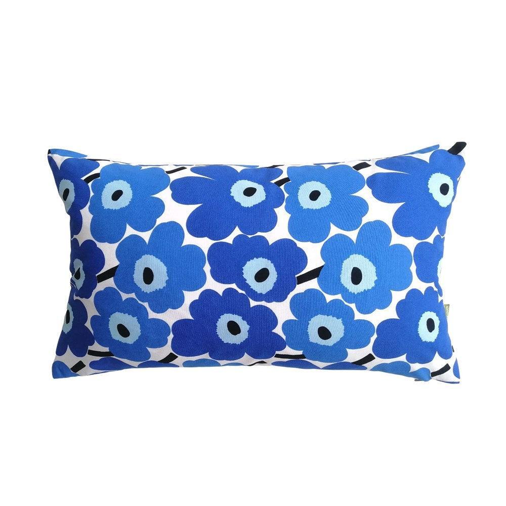 Mini Unikko Cushion Cover 50x30cm in white, blue - Bolt of Cloth - Marimekko