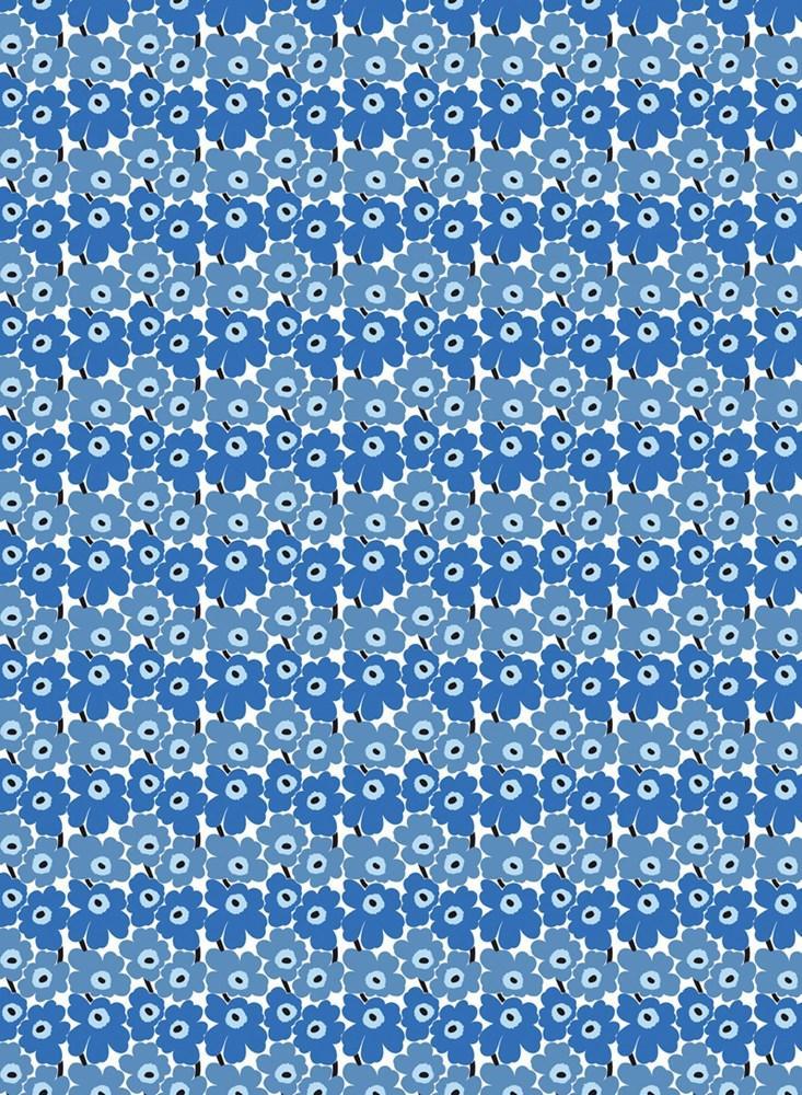 Mini Unikko Fabric in white, blue - Bolt of Cloth - Marimekko