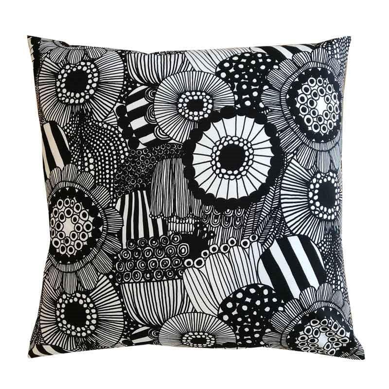 Pieni Siirtolapuutarha Cushion Cover 50cm in black, white - Bolt of Cloth - Marimekko