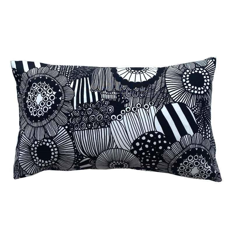 Pieni Siirtolapuutarha Cushion Cover 50x30cm in black, white - Bolt of Cloth - Marimekko