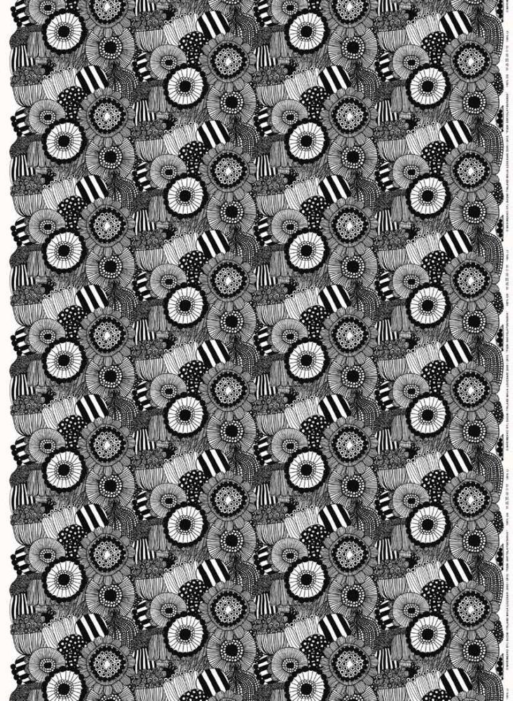 Pieni Siirtolapuutarha Fabric in black, white - Bolt of Cloth - Marimekko