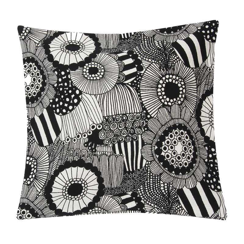 Pieni Siirtolapuutarha Woven Cushion Cover 50cm in black, off-white - Bolt of Cloth - Marimekko