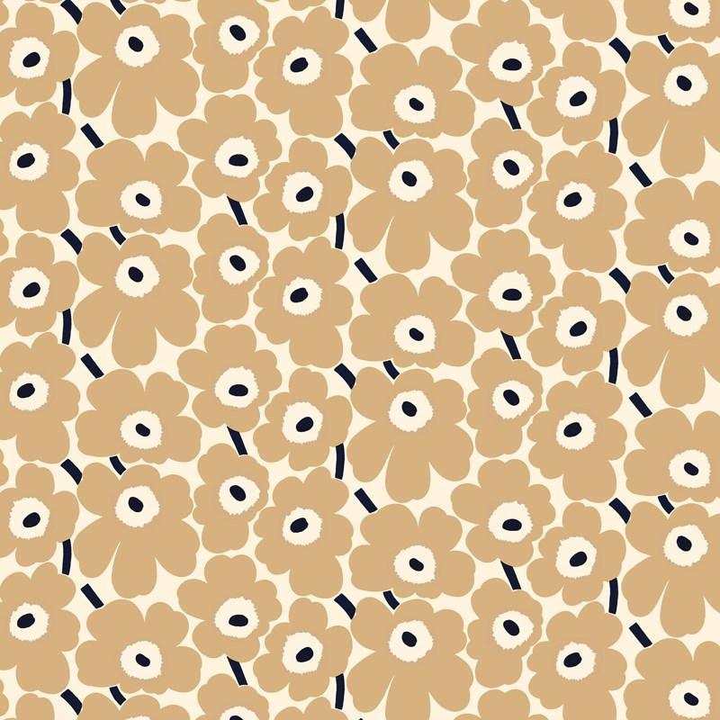 Pieni Unikko Fabric in natural white, beige, dark blue - Bolt of Cloth - Marimekko