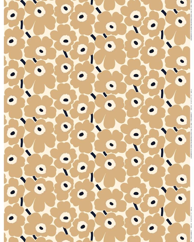 Pieni Unikko Fabric in natural white, beige, dark blue - Bolt of Cloth - Marimekko