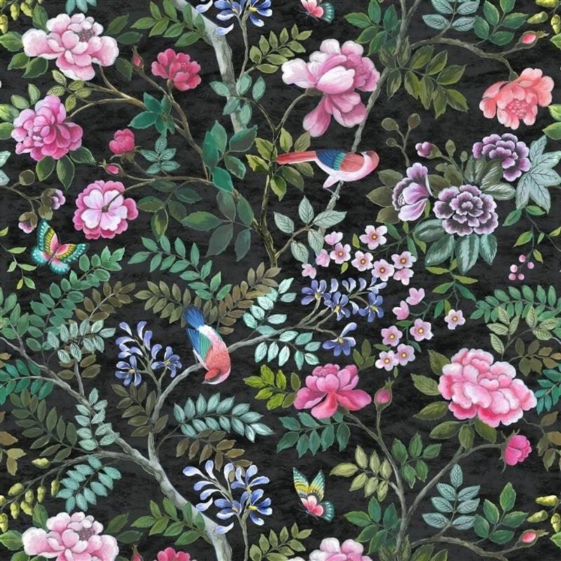 Porcelaine de Chine Velours in noir - Bolt of Cloth - Designers Guild