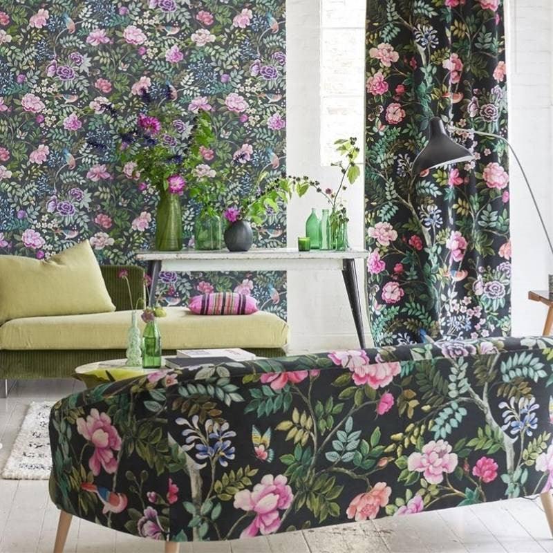 Porcelaine de Chine Velours in noir - Bolt of Cloth - Designers Guild
