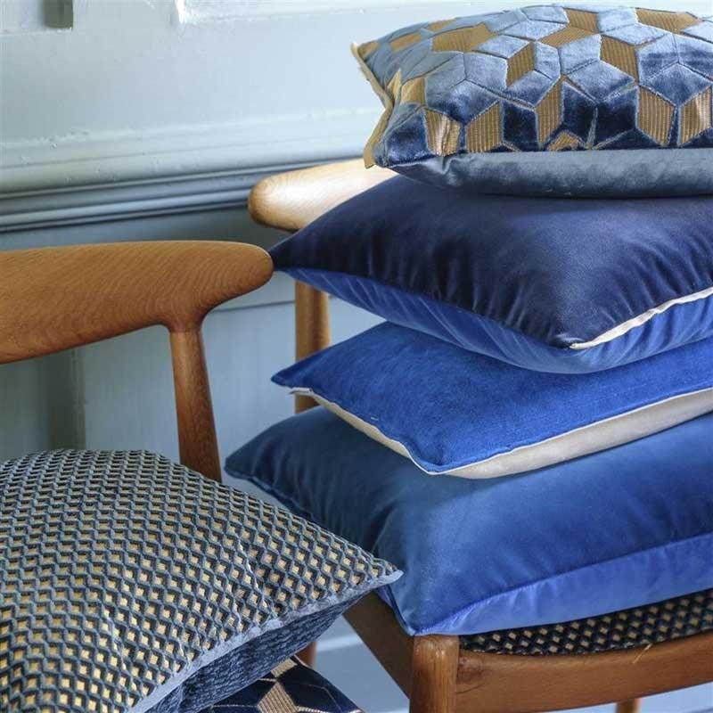 Portland Delft Cushion Cover 43cm in blue - Bolt of Cloth - Designers Guild