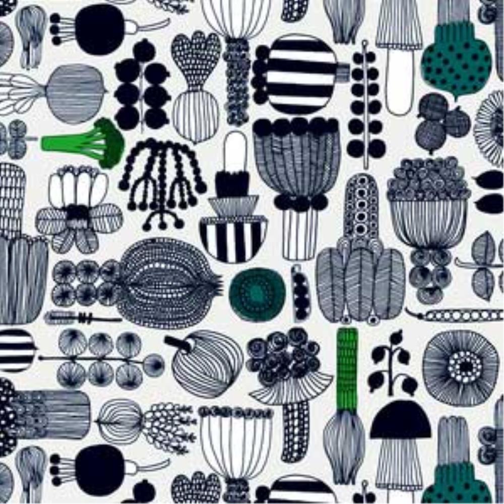 Puutharhurin Parhaat Fabric in l.grey, green, black - Bolt of Cloth - Marimekko