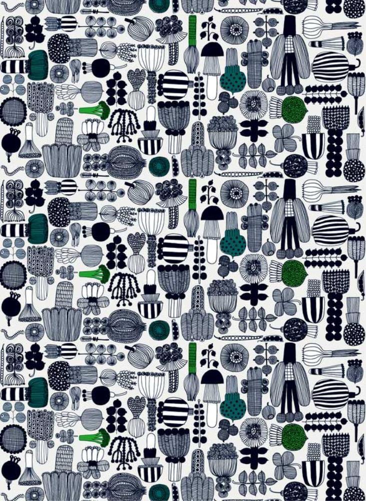 Puutharhurin Parhaat Fabric in l.grey, green, black - Bolt of Cloth - Marimekko