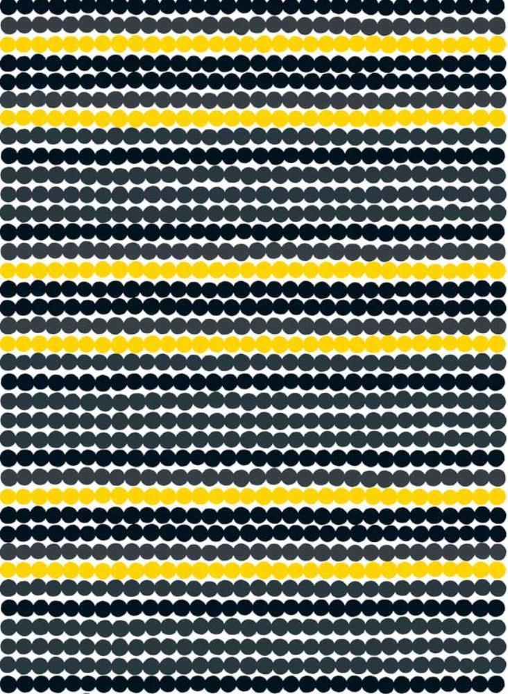 Rasymatto Acrylic Coated Cotton Fabric in black, yellow - Bolt of Cloth - Marimekko