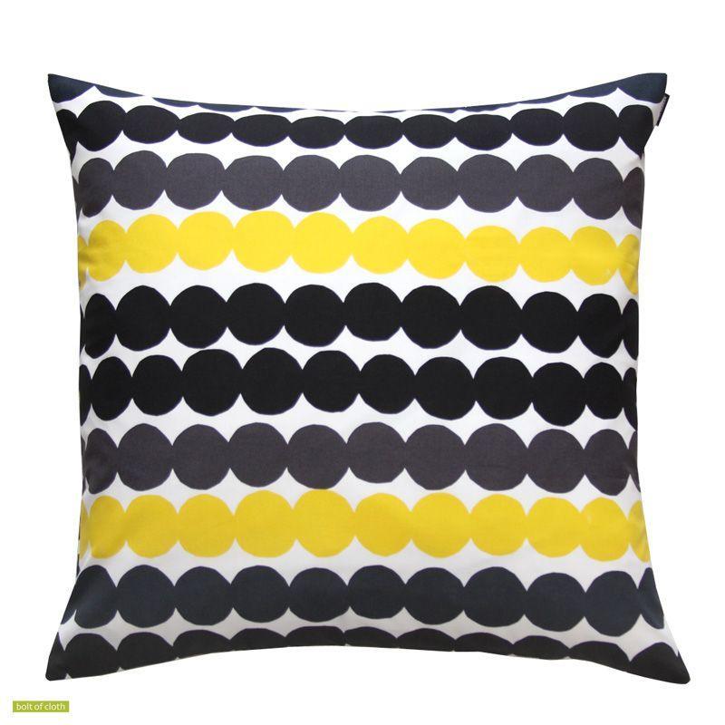 Rasymatto Cushion Cover 50cm in white, black, yellow - Bolt of Cloth - Marimekko