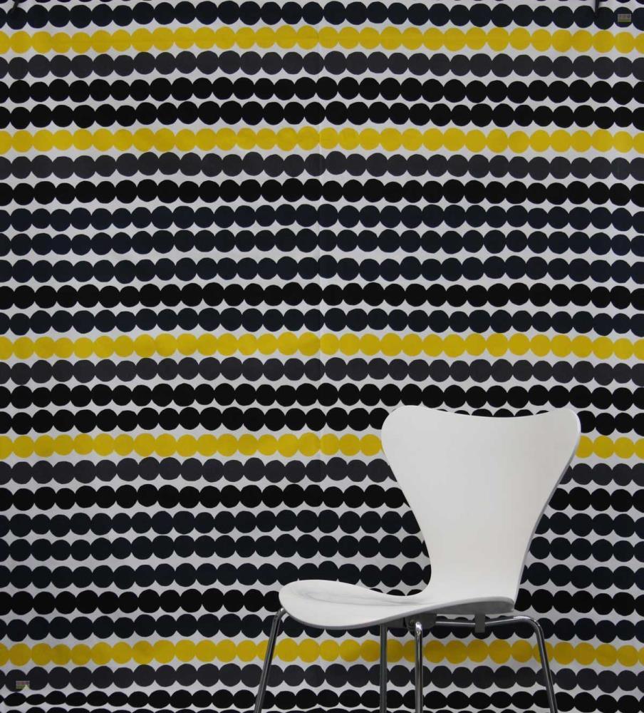 Rasymatto Fabric in White, Grey, Black and Yellow - Bolt of Cloth - Marimekko
