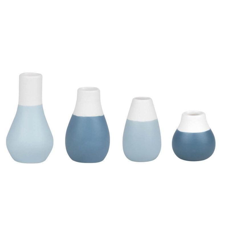 Set of 4 Porcelain Mini Vases in pastel blue - Bolt of Cloth - Rader