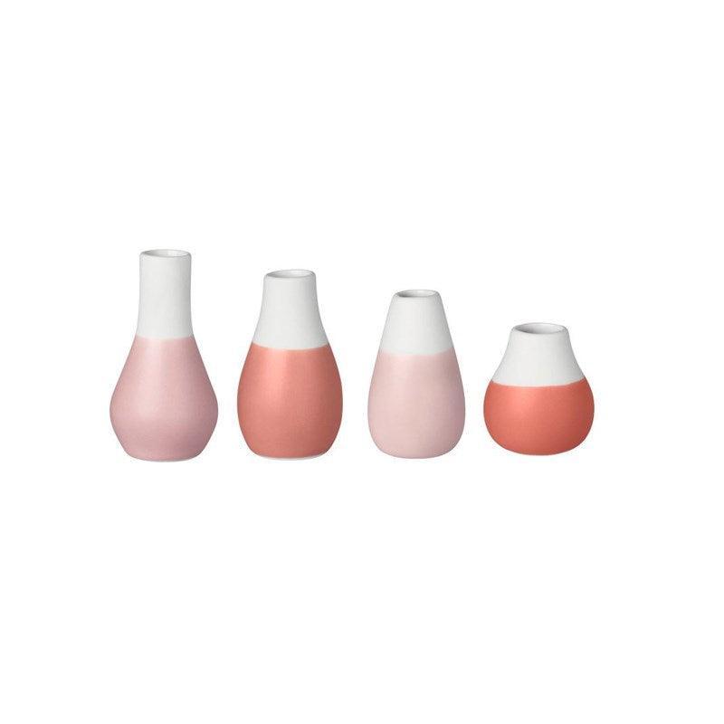 Set of 4 Porcelain Mini Vases in pastel red - Bolt of Cloth - Rader