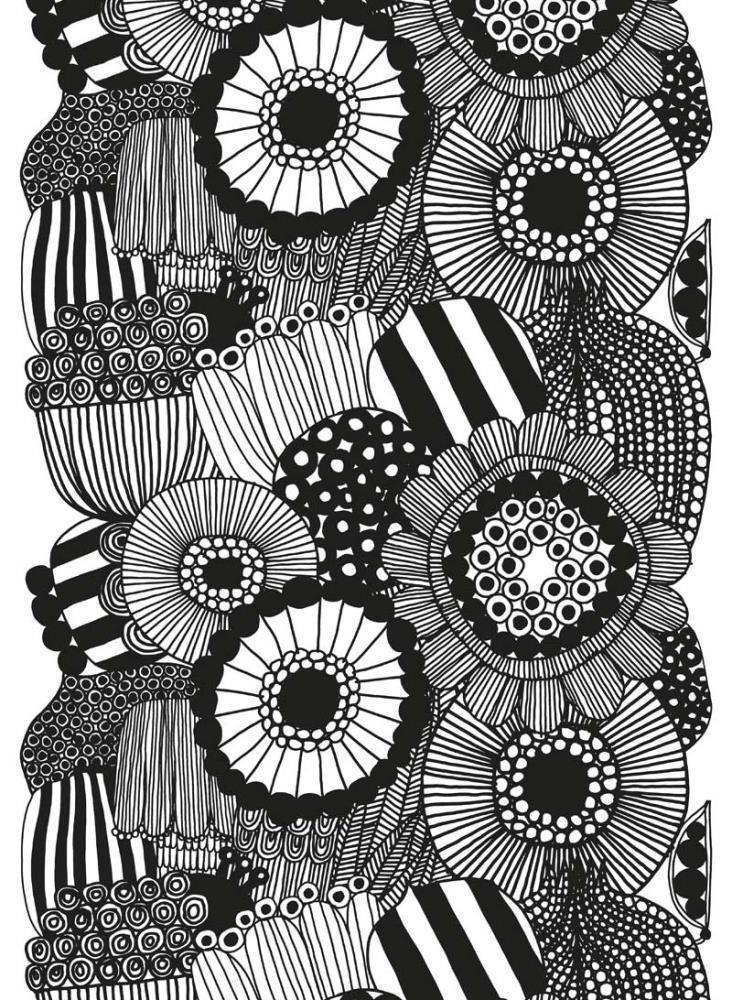 Siirtolapuutarha Fabric in white, black - Bolt of Cloth - Marimekko