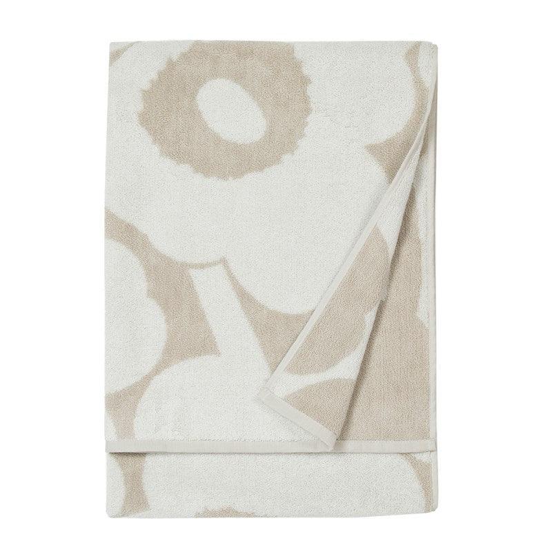 Unikko Bath Towel 70x150cm in beige, white - Bolt of Cloth - Marimekko