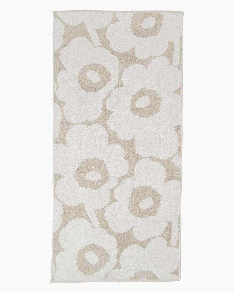 Unikko Bath Towel 70x150cm in beige, white - Bolt of Cloth - Marimekko