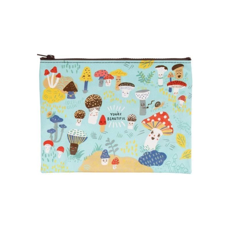 Zipper Pouch - Cute Lil Mushrooms - Bolt of Cloth - Blue Q